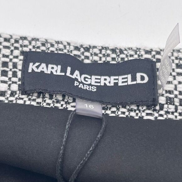 NWT KARL LAGERFELD Skirt Womens Size 16 Black White Tweed A-Line Mini Flat Front - Picture 3 of 16